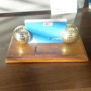 Wooden Card Holder with Gold GOLF Accents